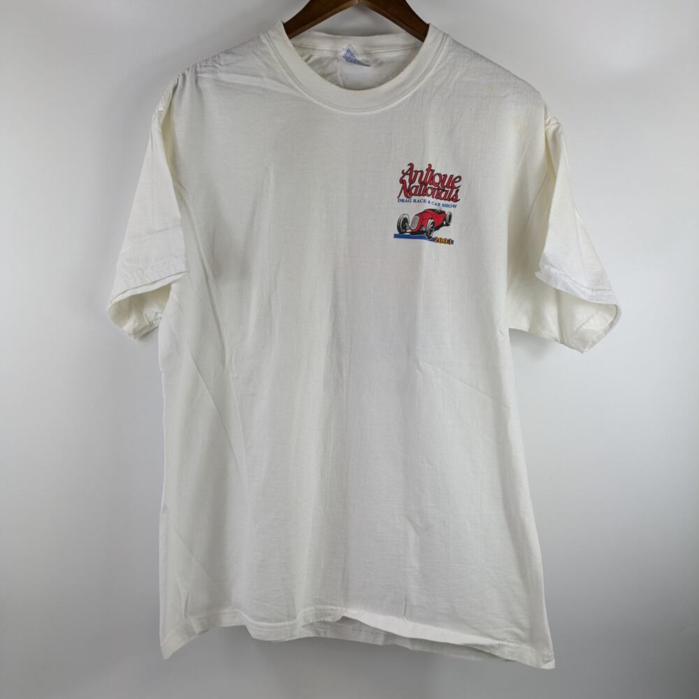 Vintage 2003 Mens Drag Racing Large T-Shirt POOR Antique Nationals Car Show 33rd